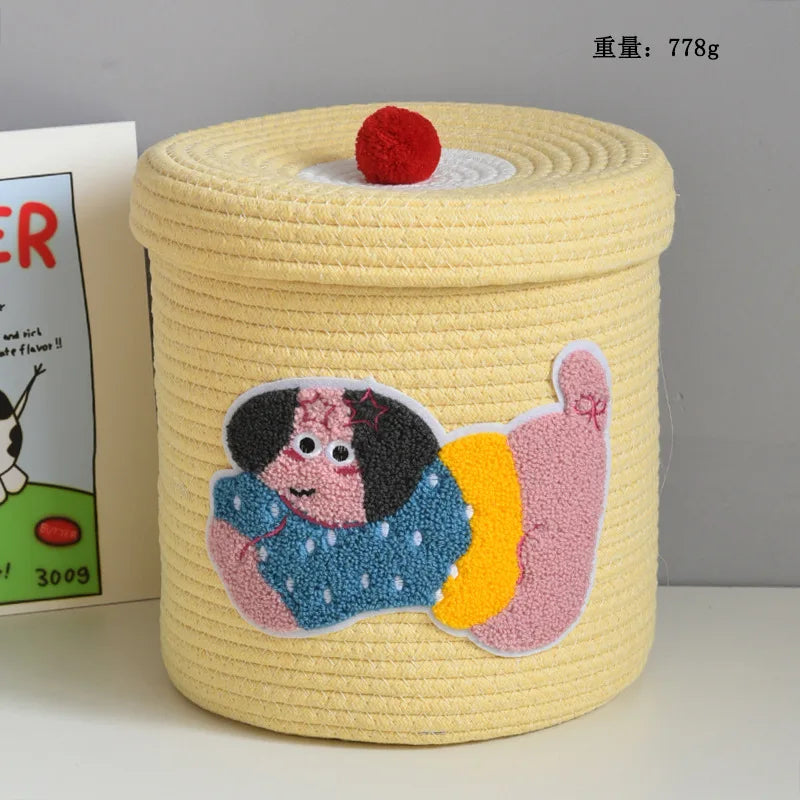 Tejesa Large Capacity  Woven Basket with Lid Cartoon House aped Storage Container Fun Desktop Organizer Basket for Home Use