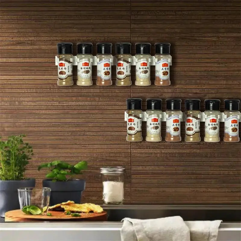 Hemasa 4pcs Grey Plastic Kitchen Jar Rack Wall-Mounted Adhesive Seasoning Bottles Holder Spice Bottle Holder Tool Kitchen Storage Rack