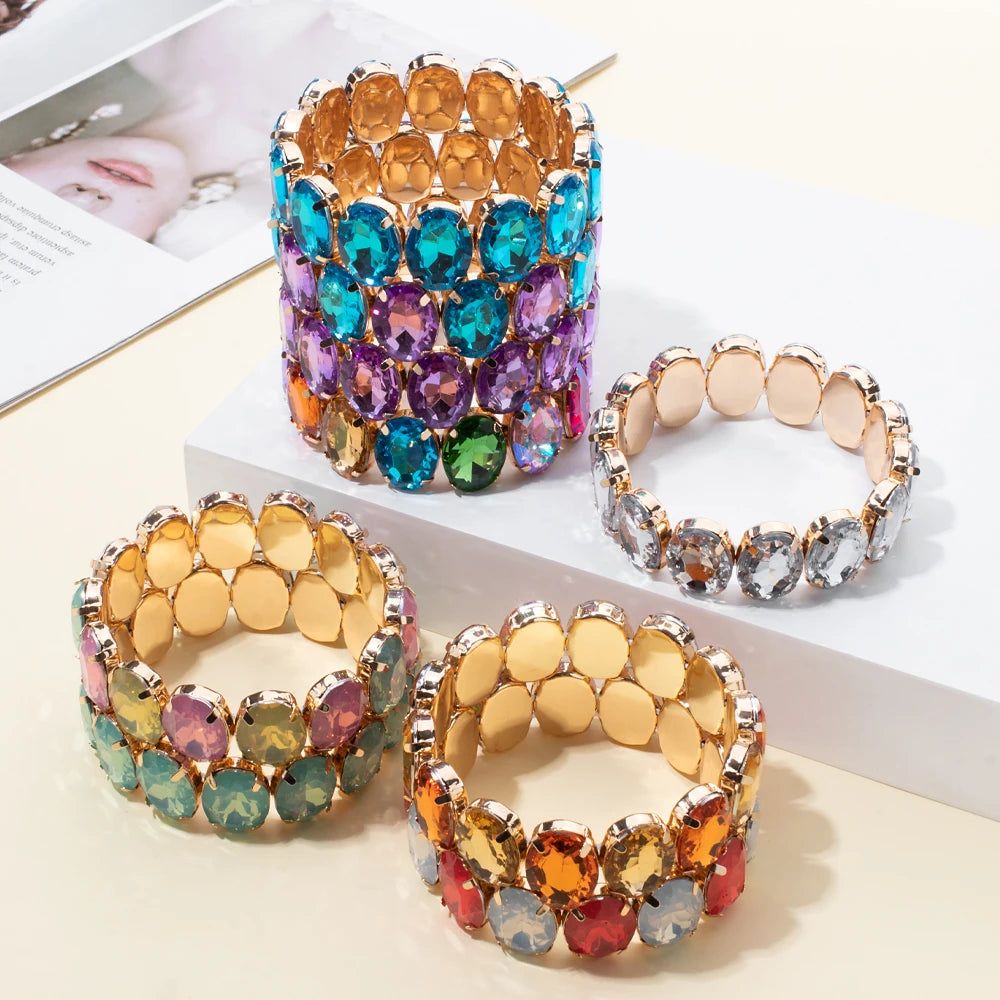 Tejesa  Zirconia Bangle For Women Gold Color Copper Crystal Bracelets Elastic Hand Accessory