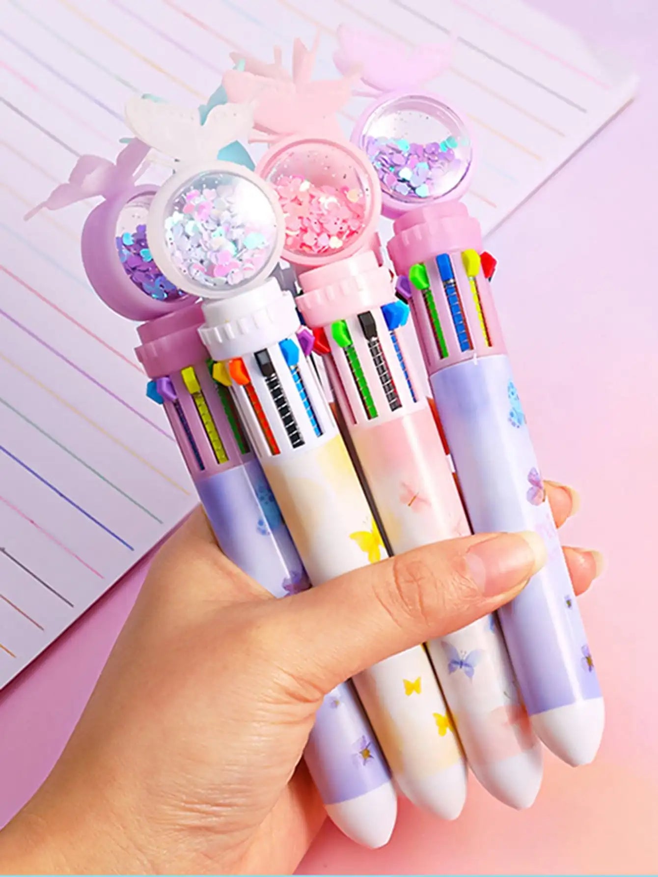 Bview Art 10 Colors Butterfly Ballpoint Pen Student Pen Ten Colors In One Click Pen Office Multicolor Pen Signature Pen