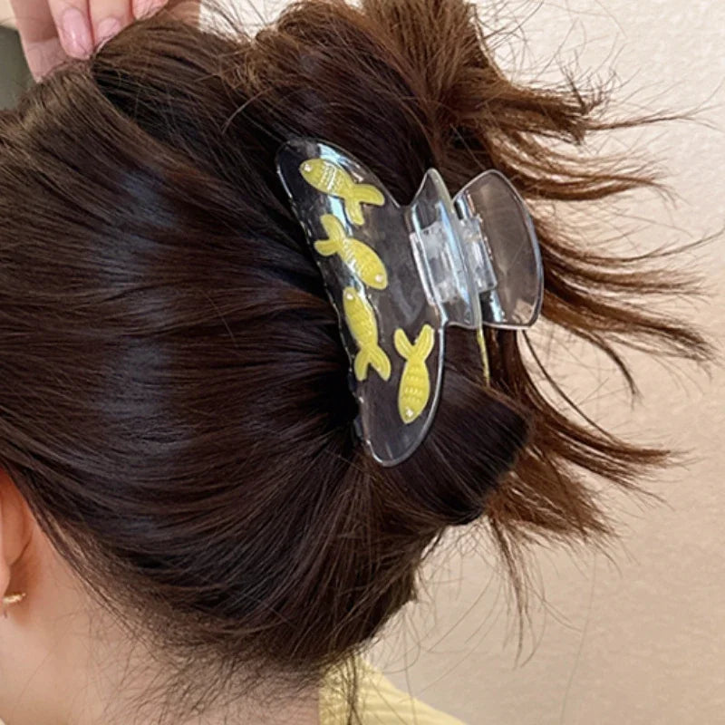 Hemasa  Lovely Design Hear Wearing Transparent Goldfish Hair Clips Resin Acetate Claw HairClip Hair Accessories for Women Girl