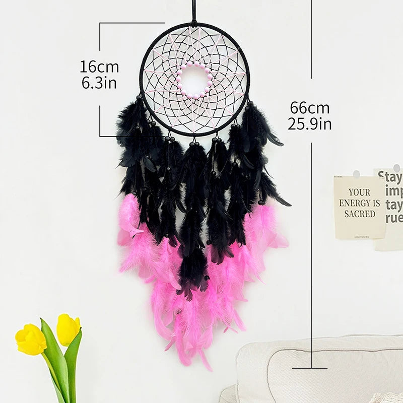 Hemasa Pink and Black Colour  Feathers  Dream Catcher Wind Chime Living Room Bedroom for  Gifts