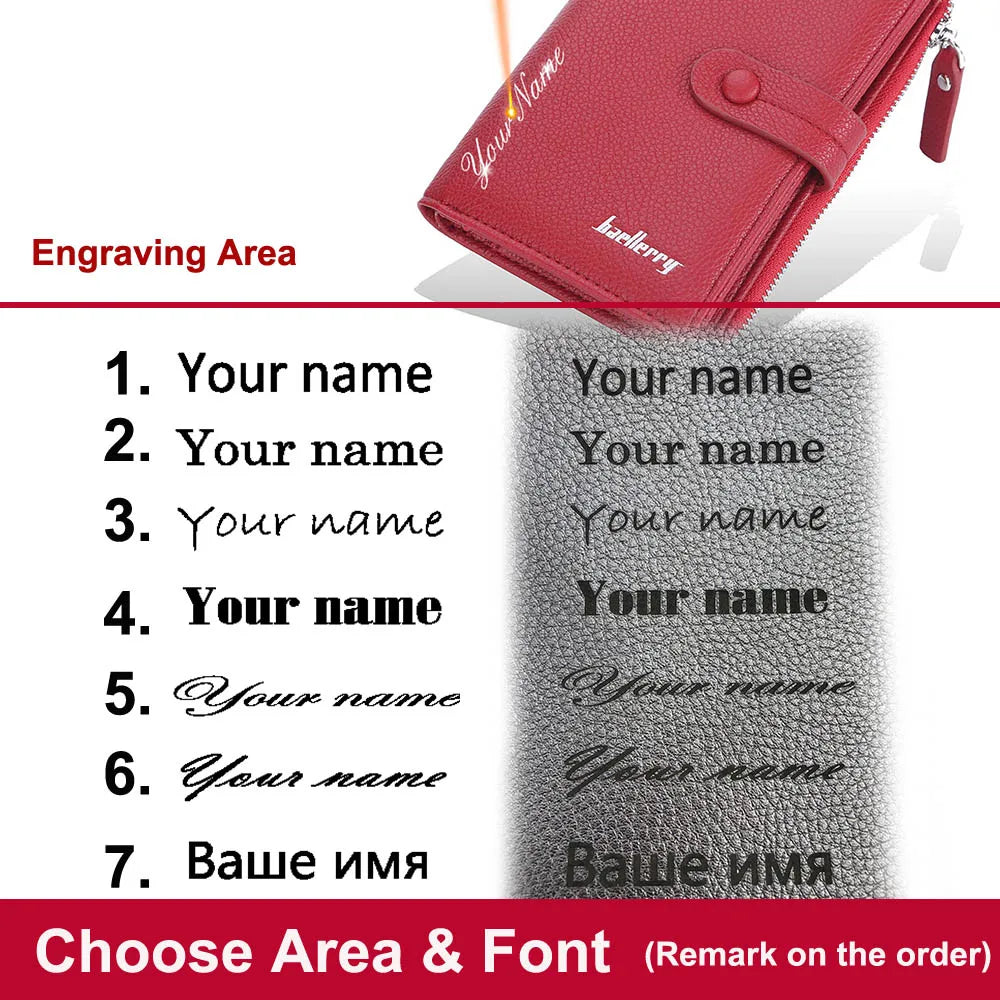 Baellerry Women Wallets Name Customized Top Quality 15 Card Holders Classic Female Purse Zipper Wallet For Girl