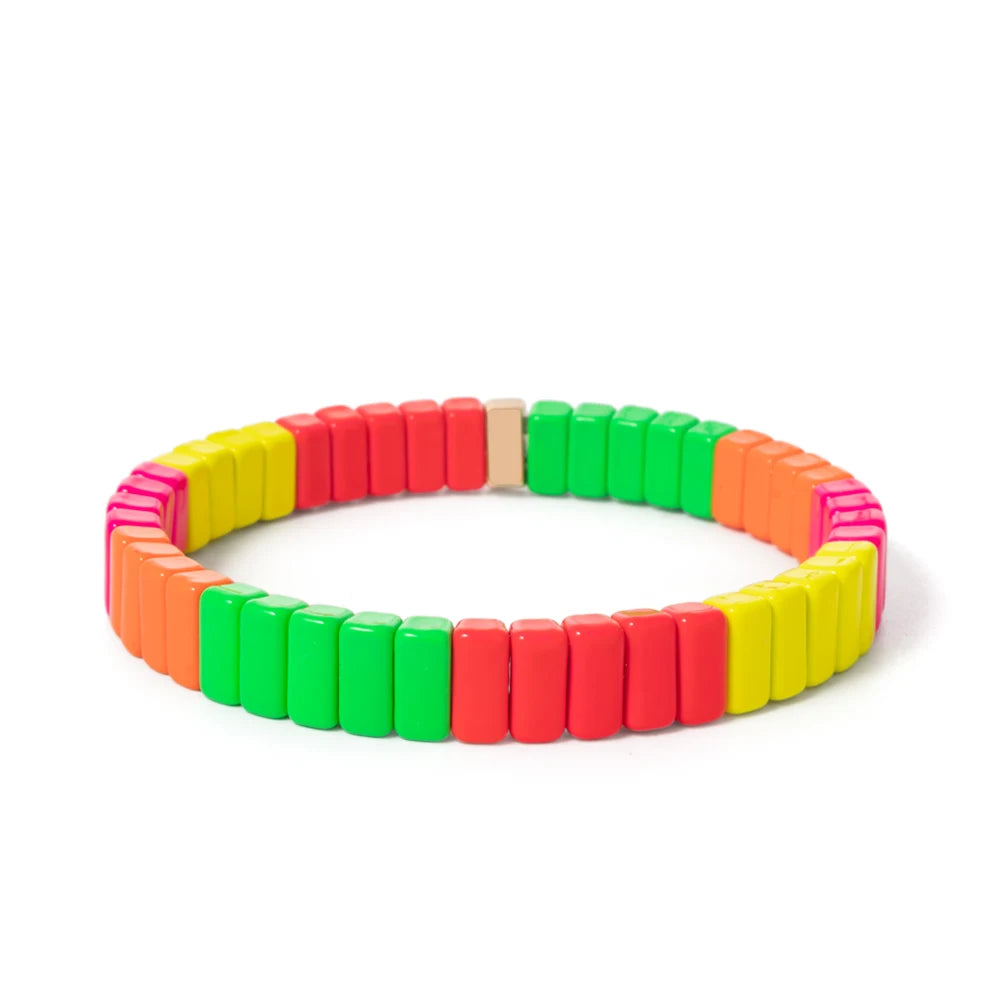 Tejesa Yellow Red Color  Enamel Tile Beads Bracelets For Women /Hand Jewelry Charms Beach Elastic Bangle For Party Luxury