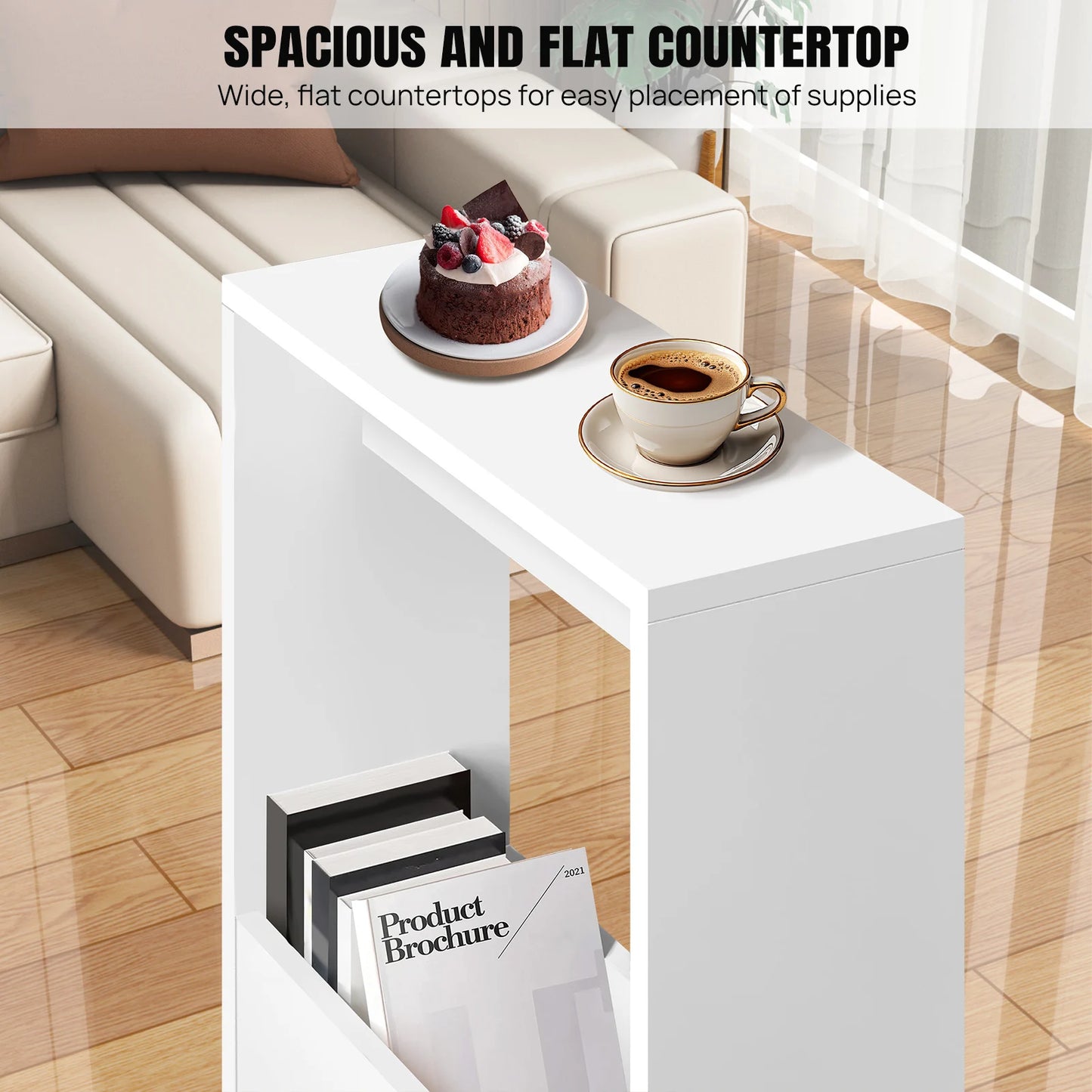 EFAN Side Table Slim End Table for Small Spaces, Narrow Bedside Table with Magazine Rack for Bedroom Living Room , Office, White