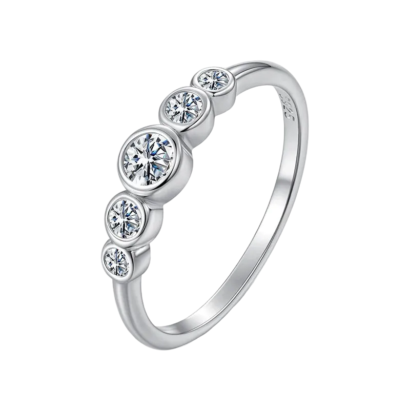Tejesa Classic 925 Sterling Silver Moissanite Ring, Five Stones Bezel Setting Moissanite Ring for Women Engagement Jewelry Gift