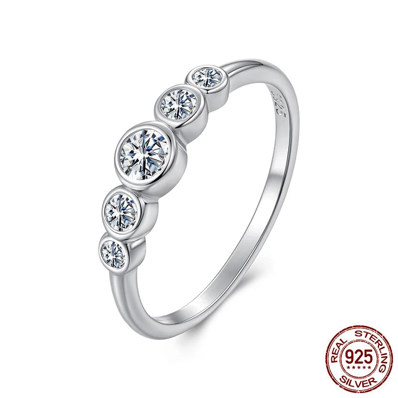 Tejesa Classic 925 Sterling Silver Moissanite Ring, Five Stones Bezel Setting Moissanite Ring for Women Engagement Jewelry Gift