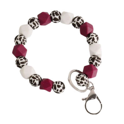 Heamsa  Bangle Mint White Cows Print Silicone Beads Cow Print MAMA Keychain Wristlet Fashion Bag Pendants Gifts for Women