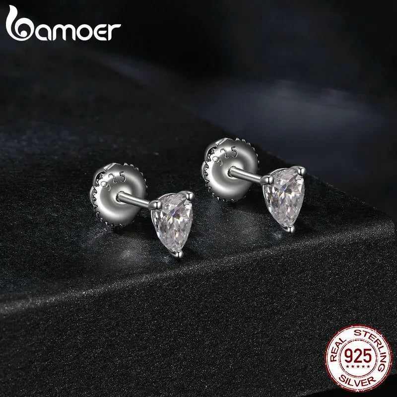 BAMOER Moissanite Stud Earrings, D Color Brilliant Pear Cut Lab Created Diamond 925 Silver Earrings Gold Plated for Women
