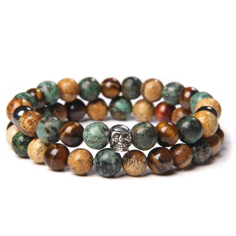 2pcs/set Beaded Bracelet Natural Stone Tiger Eye Hematite Beads Bracelet Men Energy Elastic Rope Bracelet Jewelry Couples Gifts