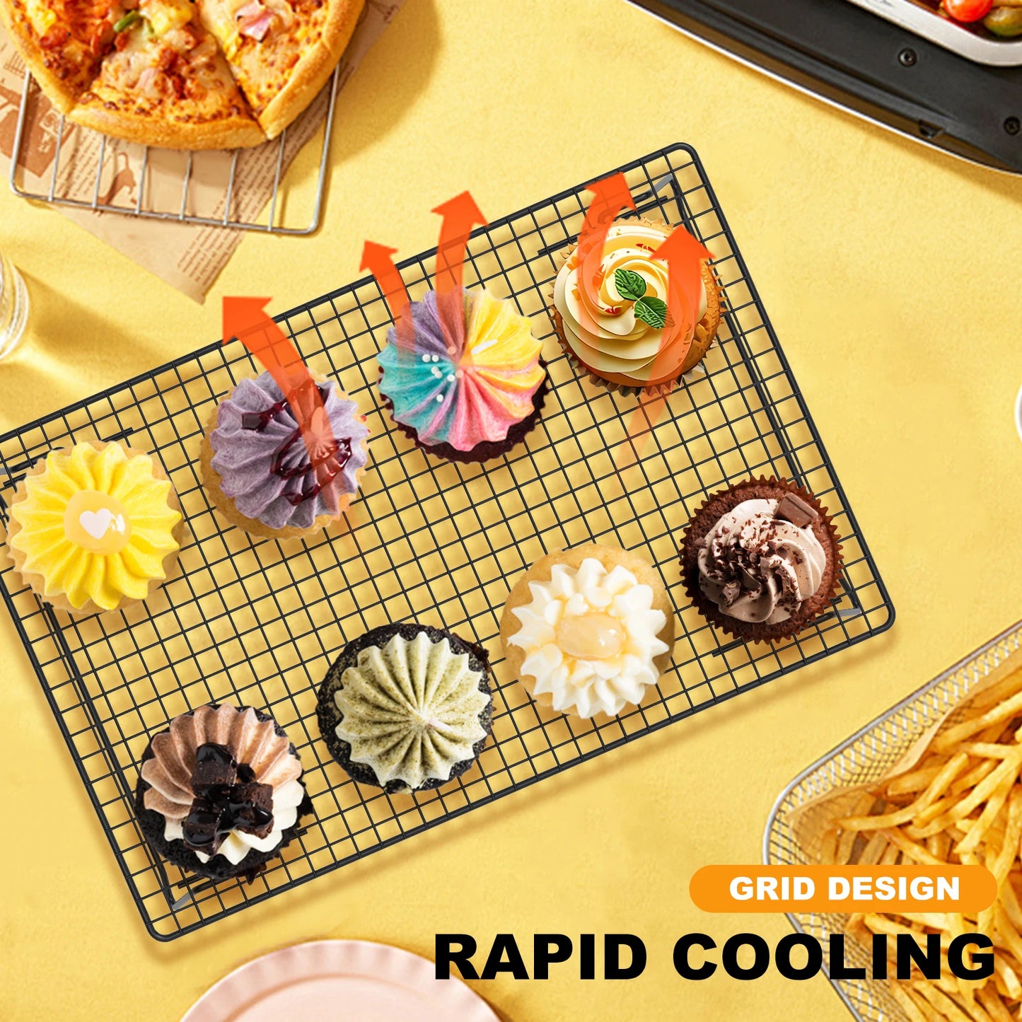 Tejesa 3/2Pcs Cooling Rack Stainless Steel Grid Baking Tray Non Stick Bread Cake Pizza Cooling Dry Rack Baking Pan Kitchen Accessories