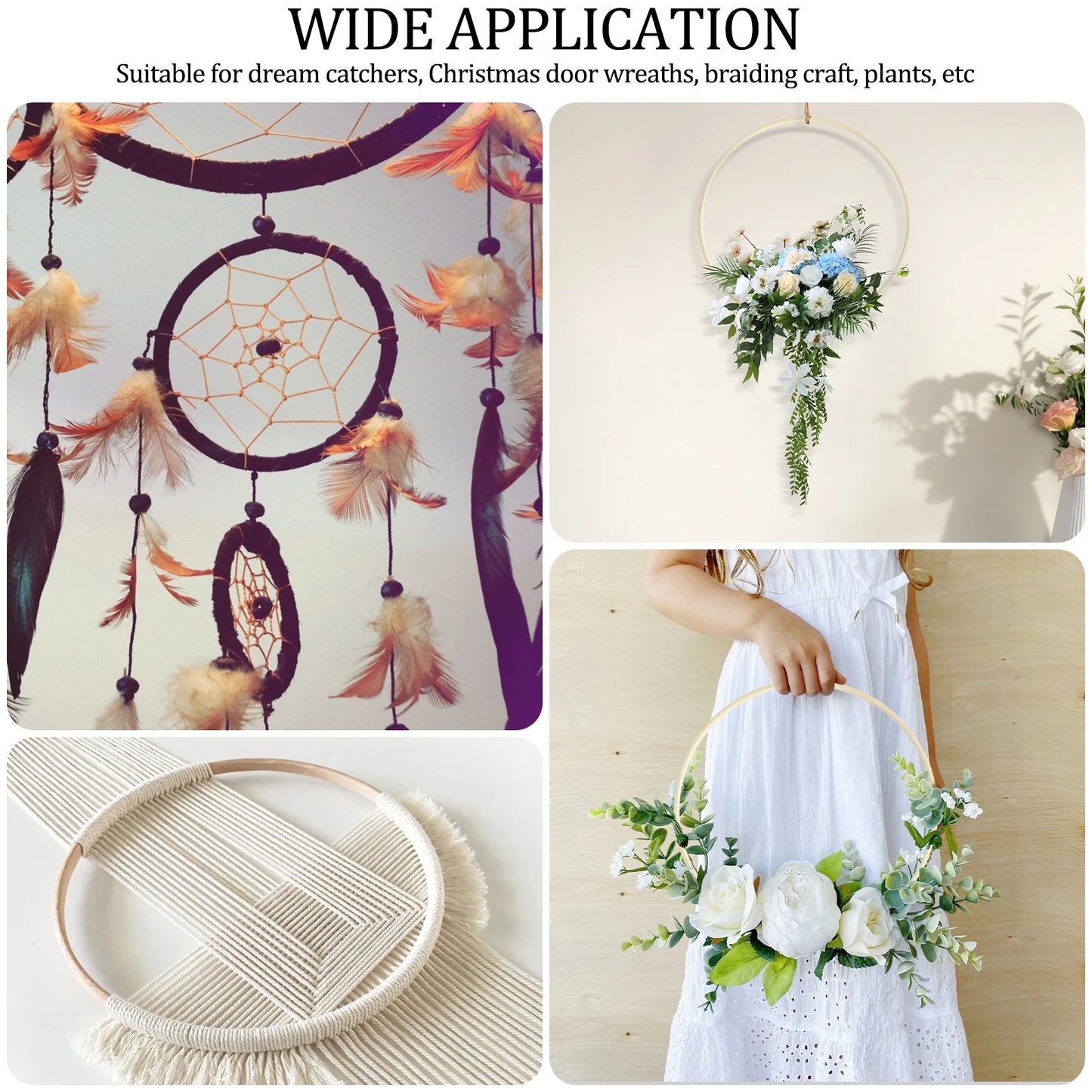 Tejesa 5-30cm Bamboo/Metal Floral Hoop Wreath Frame Wire Ring Flower Garland Holder DIY Dream Catcher Macrame Floral for Wedding Decor