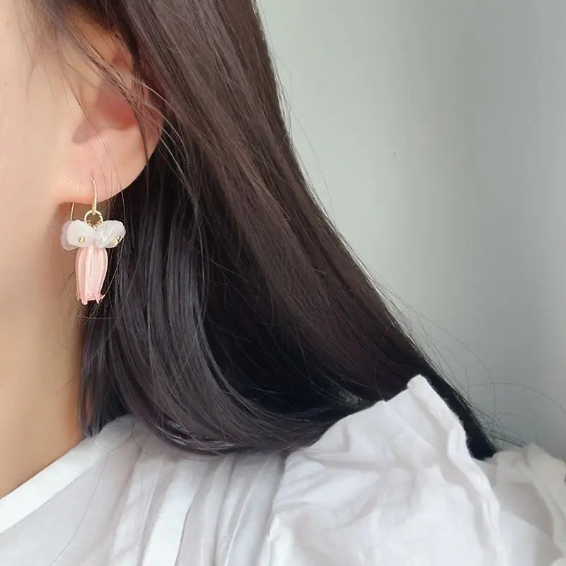Unique Bell Orchid Dried Flower Earring Elegant Immortal Flower Boho Earrings Epoxy Resin Natural Flower Statement Jewelry 2024