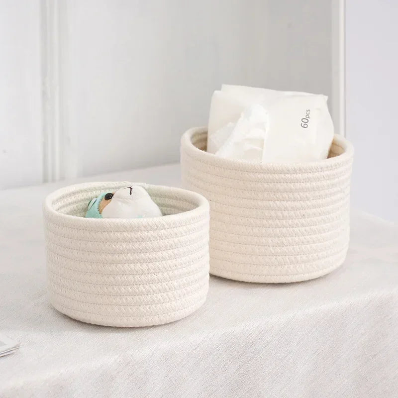 Handmade Woven Cotton Rope Woven Storage Box Basket Desktop Organizer Sundries Toys Comestics Keys Snacks  Sundries Organizer