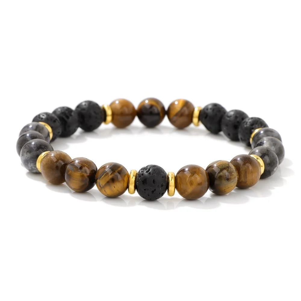Tejesa Natural Stone Tiger Eye Bracelets For Men Women Lava Black Onyx Labradorite Yoga Elastic Bracelet Good Luck Money Health Jewelry