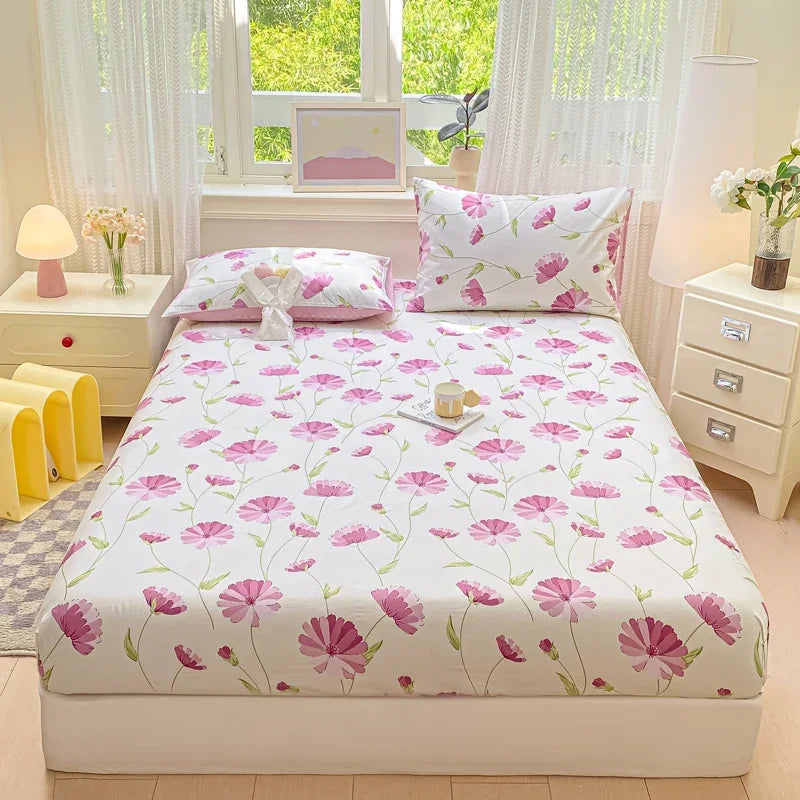 Cotton Fitted Sheet Single Double Queen Size Printed Mattress Cover With Elastic Band Bedsheet Soft Comfortable Fitsheet