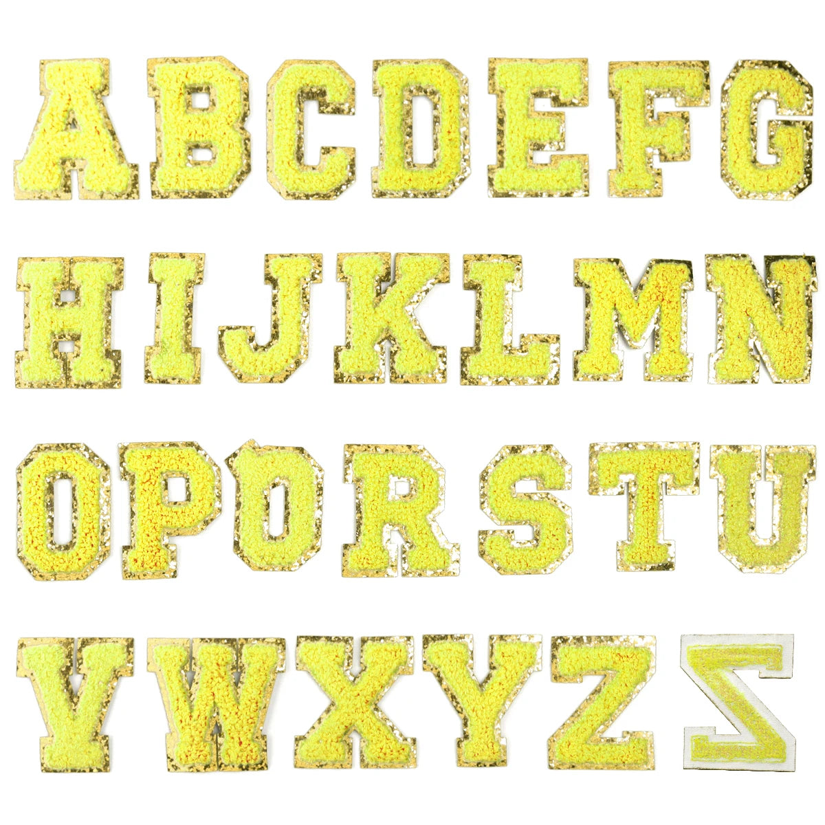 26Pcs/Set 6cm English Letter Patches Gold Edged Chenille Patches Ironing Fabric For DIY Crafts Name Sticker Bags Clothing Decor