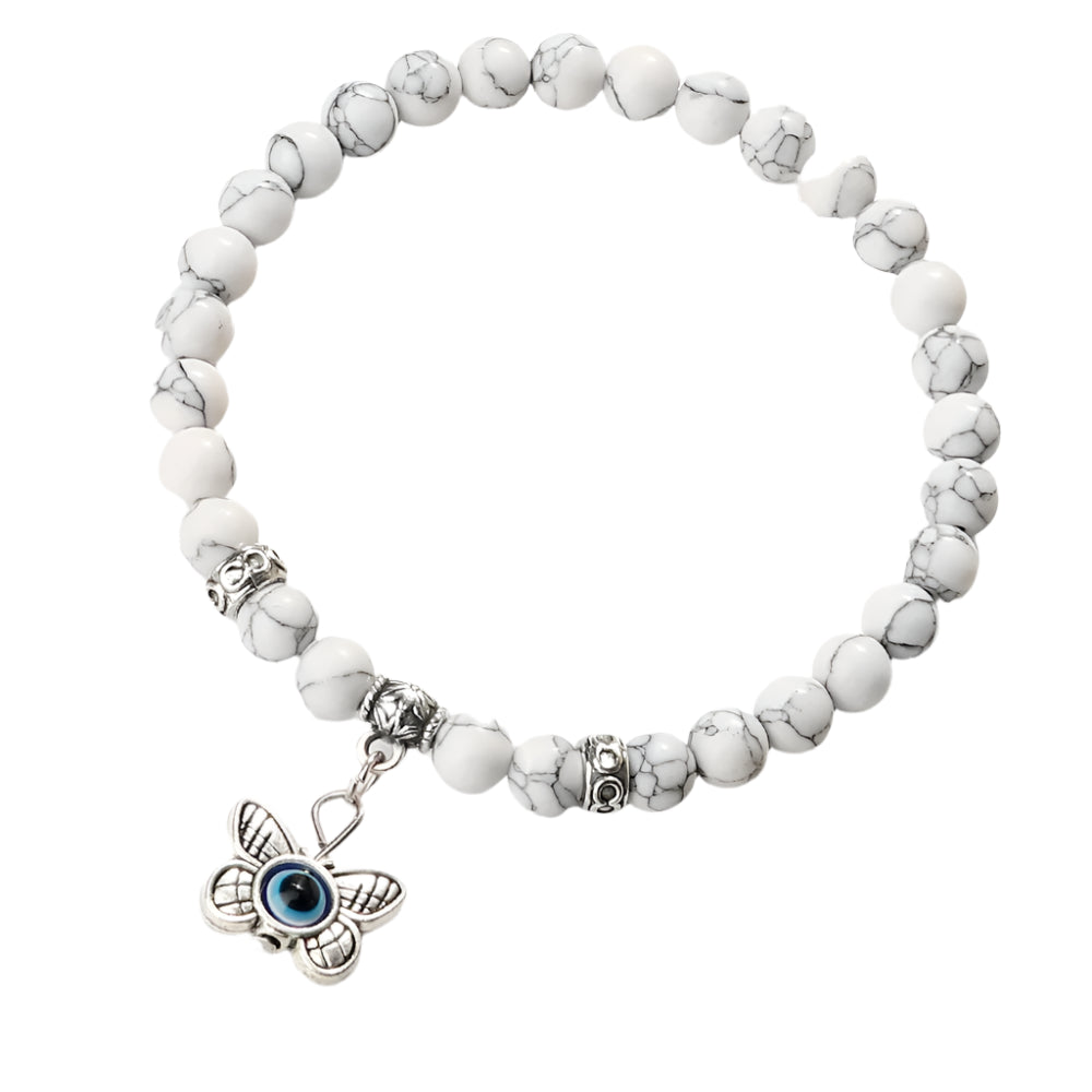 Heamsa 6mm Beads   with Butterfly Pendant  Bracelet for Women