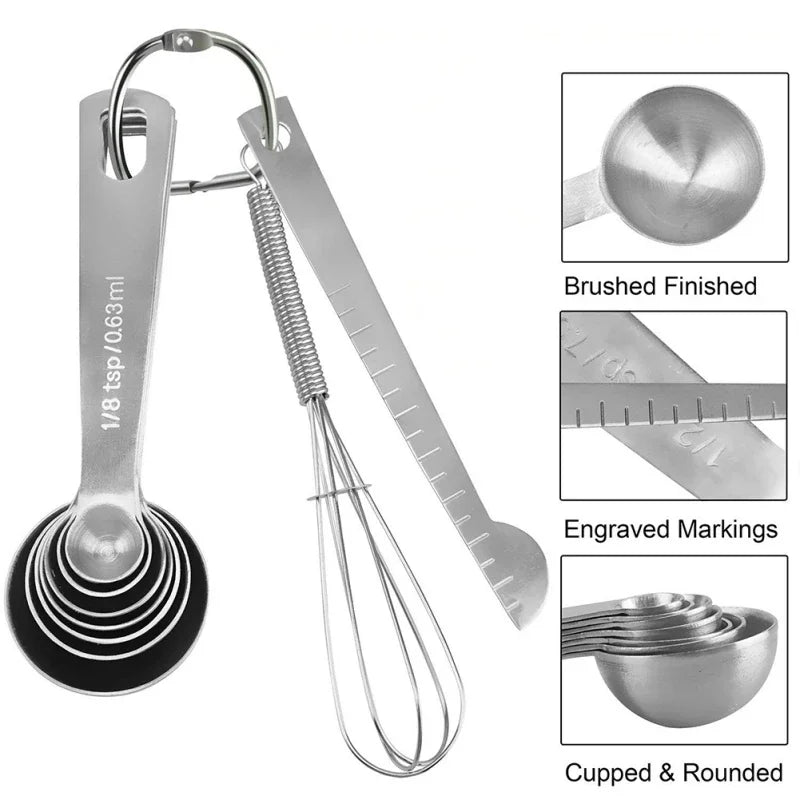 Tejesa 6/9/11Pcs Measuring Spoons Set Stainless Steel Seasoning Coffee Scoop Measuring Spoon With Scale Kitchen Baking Measuring Tools