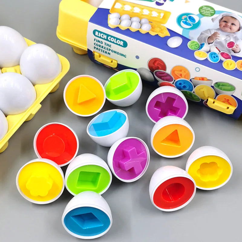 Hemasa 6pcs Montessori Smart Eggs 3D Puzzle Toys for Children Learning Educational Math Toy Kids Color Shape Recognize Match Easter Egg
