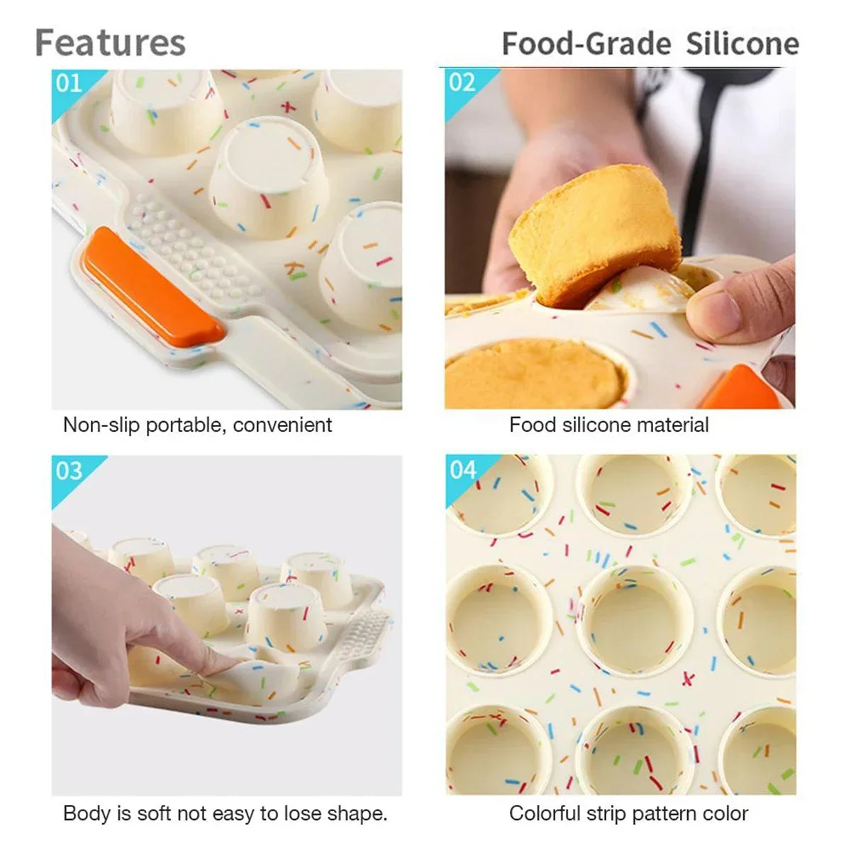 Tejesa 12 Holes Silicone Cake Mold/ Muffin Cupcake Baking Pan Non Stick Pudding Fondant Muffin Baking Tray Heat Resistant Bread Mould