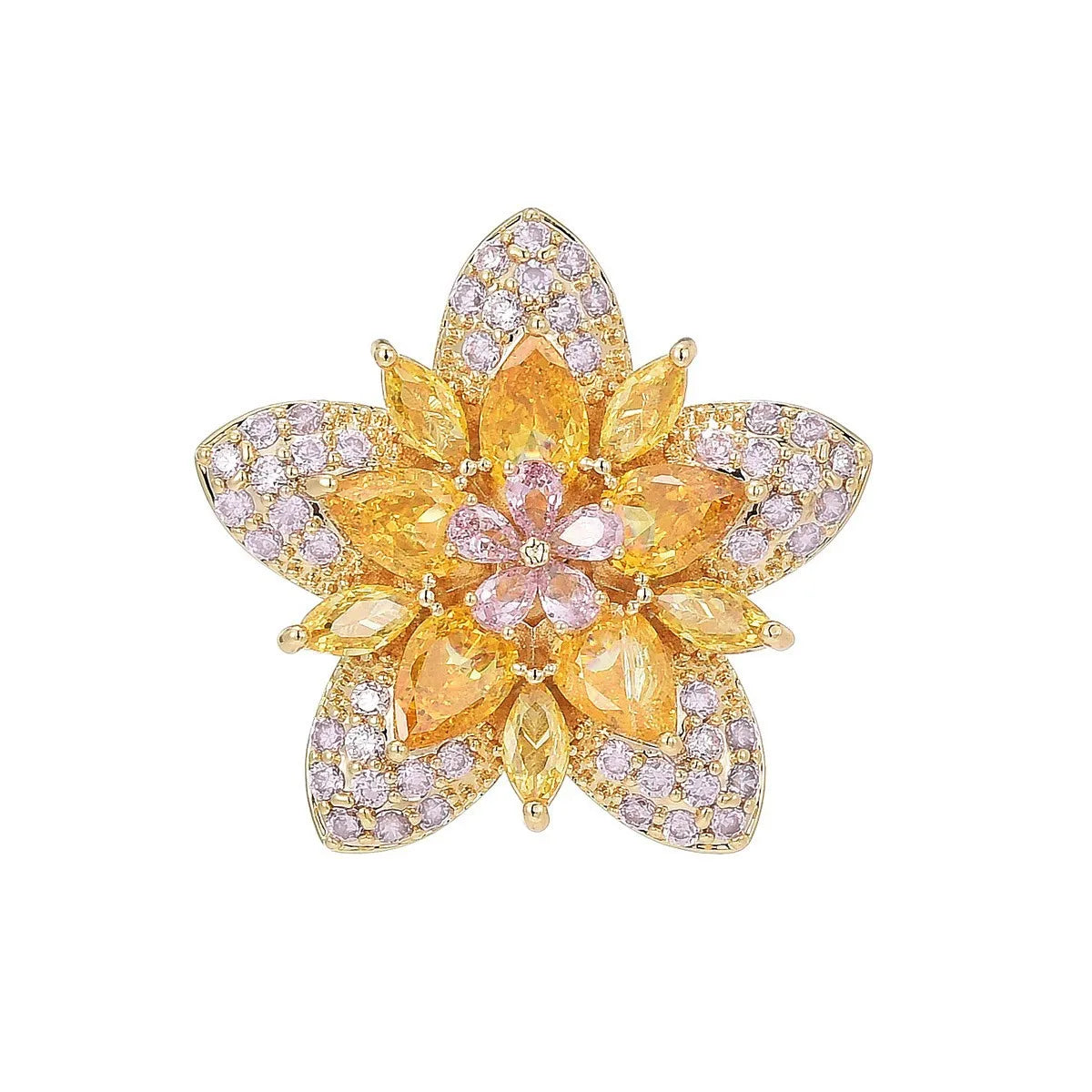 Micro-encrusted zirconium gold flower small brooch niche exquisite small triangular flower brooch corsage accessories
