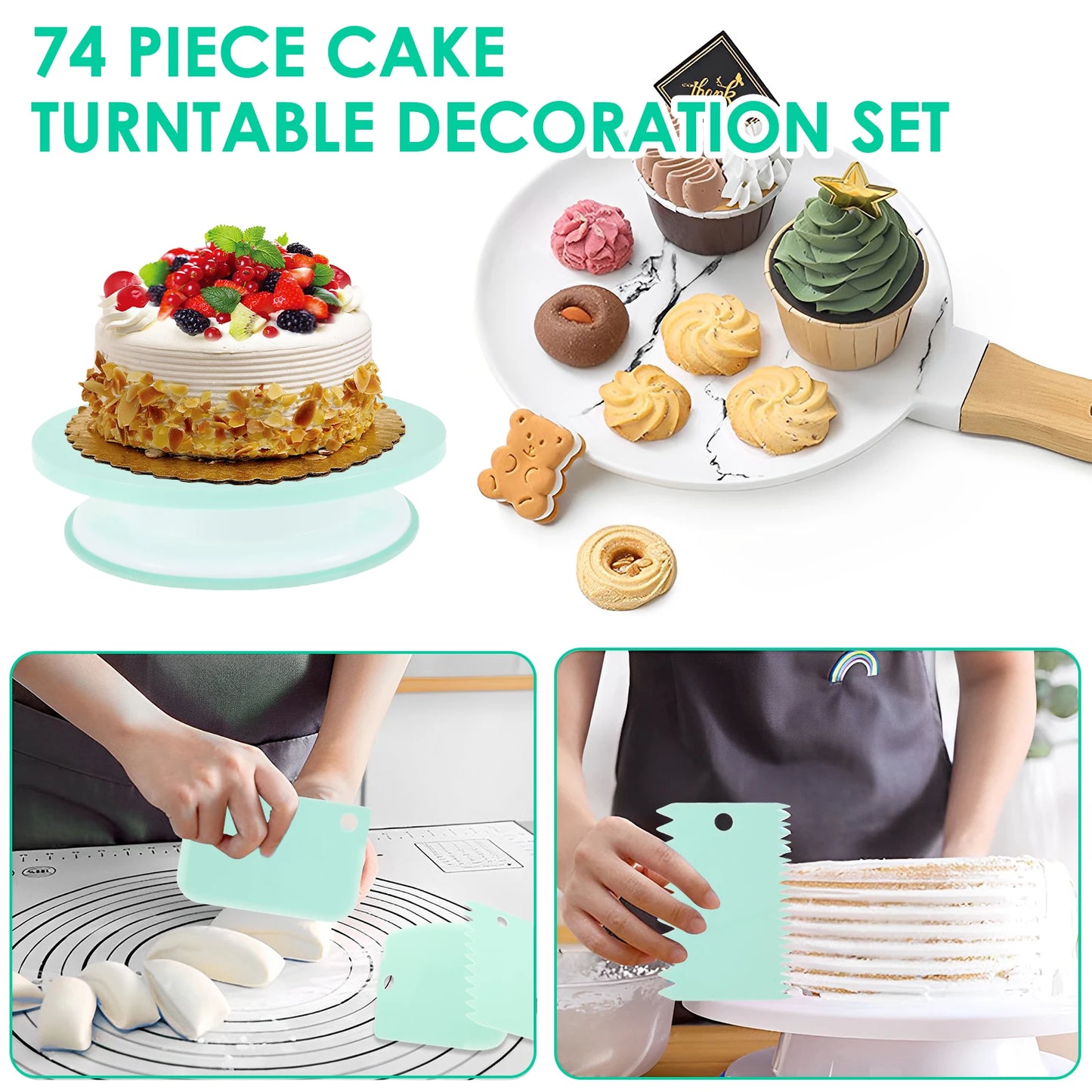 Tejesa 74/6 pc Cake Turntable and Piping Bag Cake Making Supplies Icing Piping Cream Pastry Bag with Nozzle Kitchen Acce Cake Bake Tool