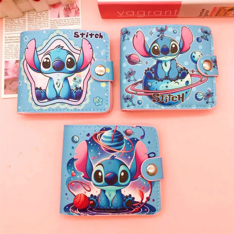 New Disney Stitch Cartoon Wallet Lilo & Stitch PU Multi-card Slot Short Wallet for Children Cute ID Card Holders Hasp Coin Purse