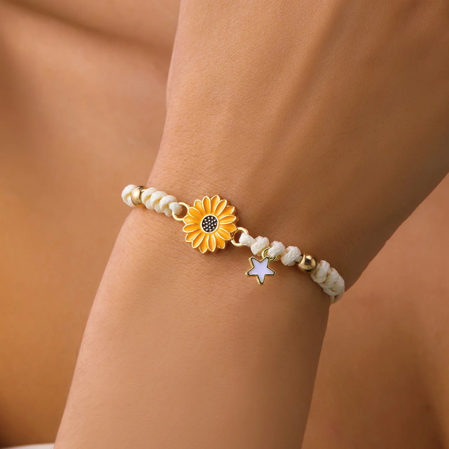 Boho Handmade Cartoon Star Flower Daisy Bracelet for Girl Women Strap Rope Bracelets Friendship Couples Jewelry Gift