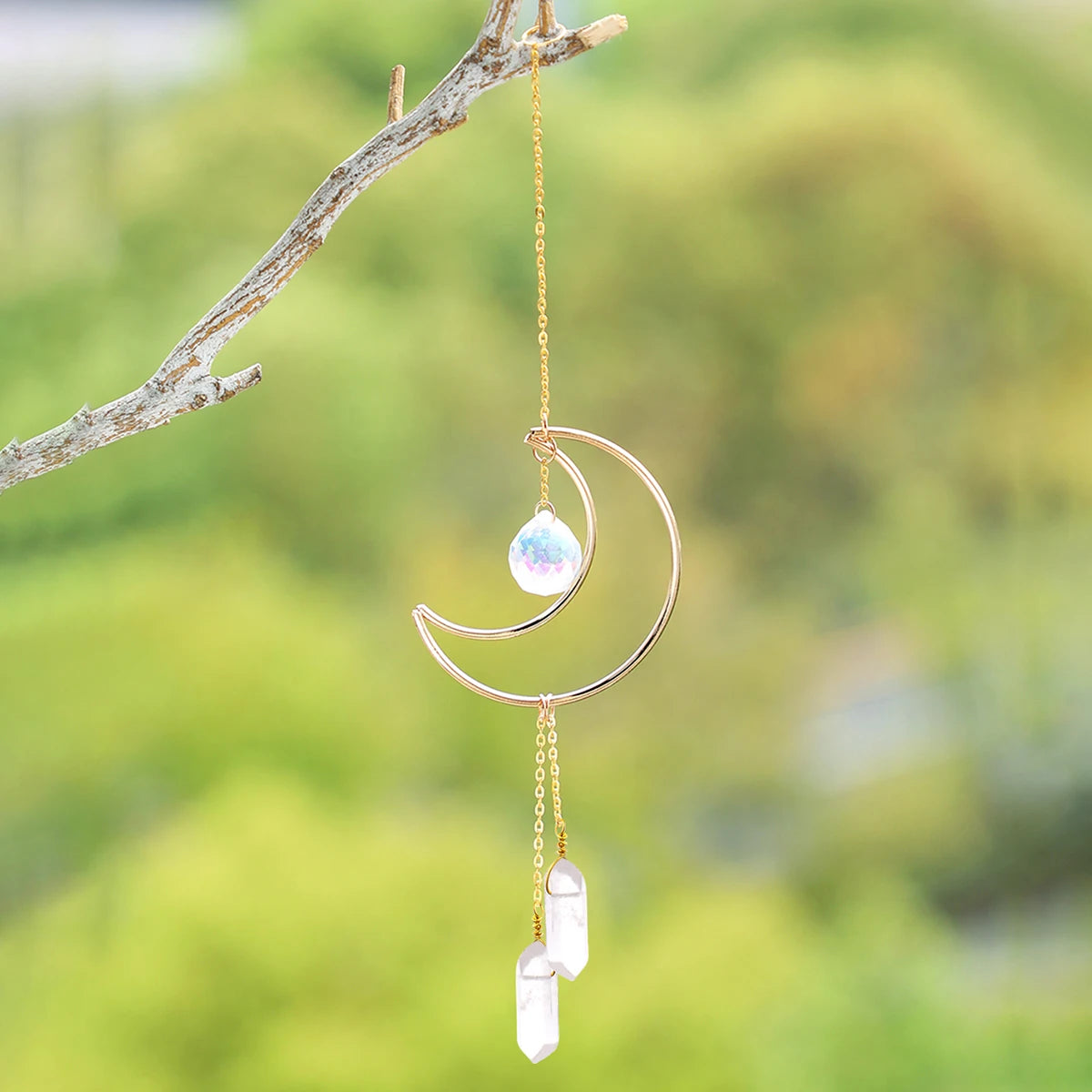 Hemasa Moon Suncatcher Car Crystal Pendant Hanging Prism Clear Quartz Reiki Healing Crystal Sun Catcher Ornament Home and Garden Decor