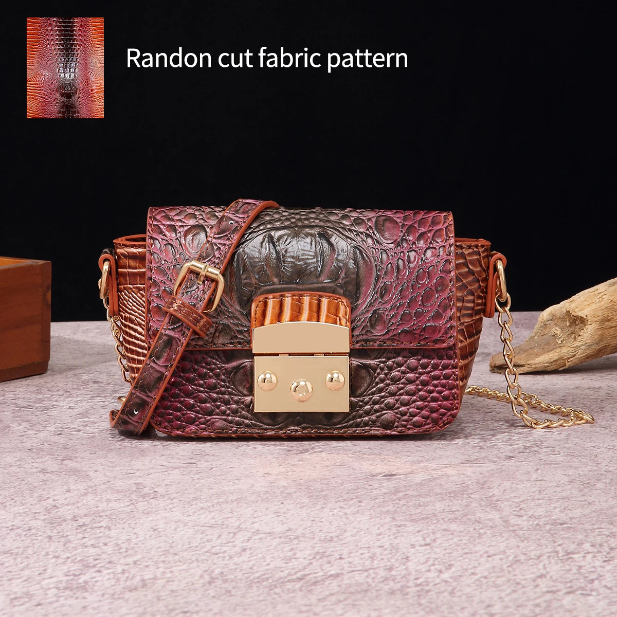 Colorful Crocodile Pattern Mini Lock Flip Phone Bag Crossbody Bag Classic