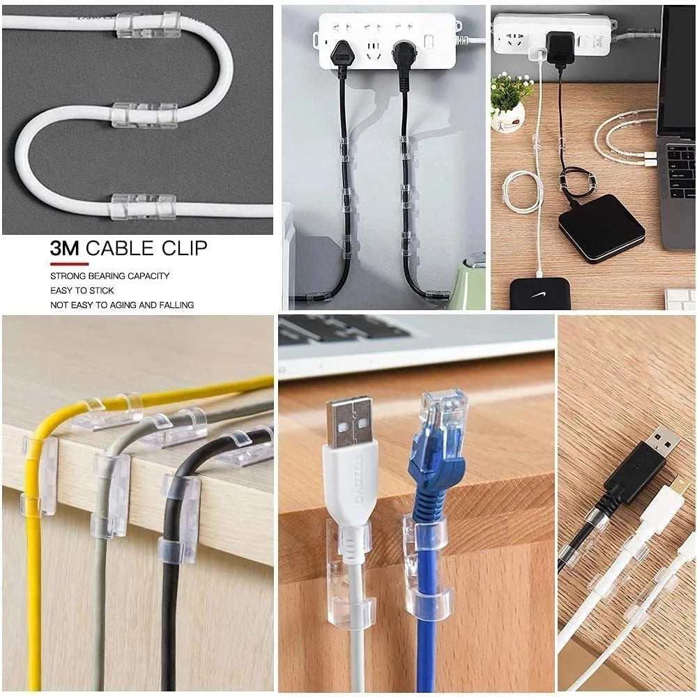 20pcs Adhesive Cable Clip Cable Manager Wire Management Organizer For Desk Office Car Home Wire Clip Clamp Self-Adhesive Sticker