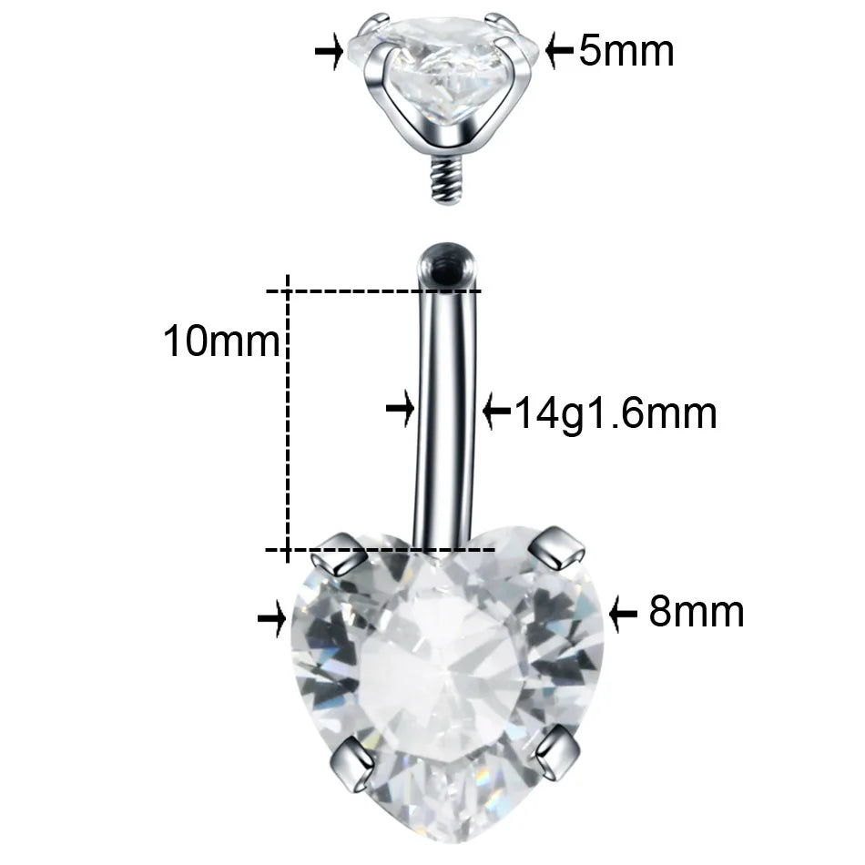 Crystal belly button rings surgical steel zircon navel piercing heart cz belly ring sexy body piercing jewelry pircing ombligo