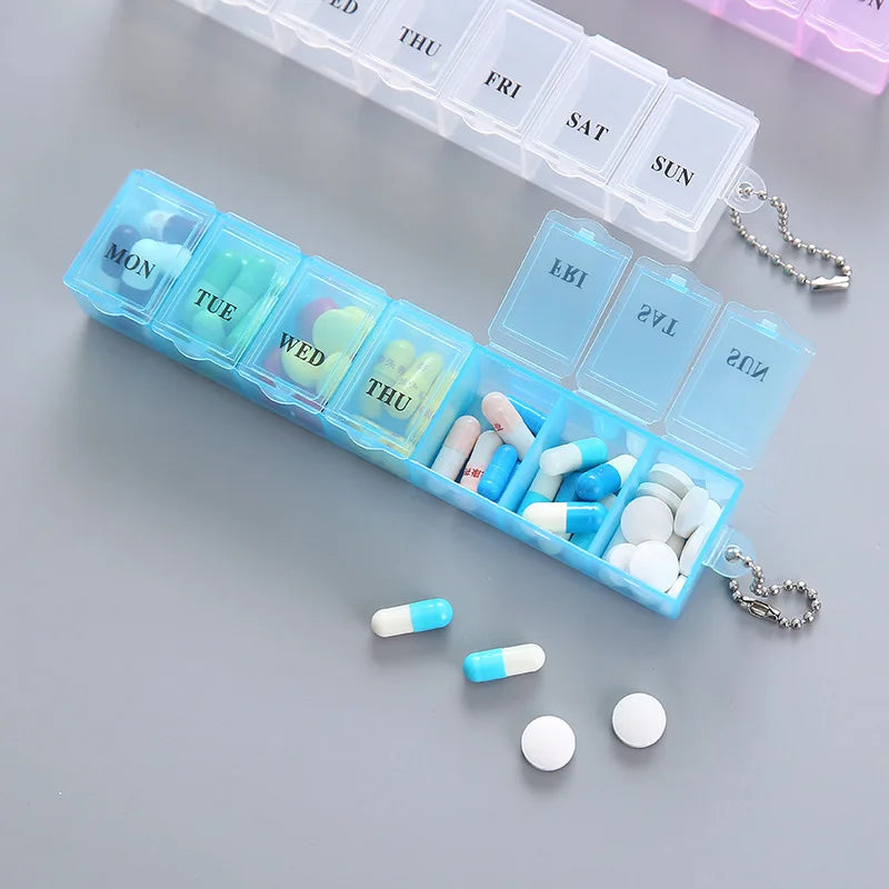 1PC/2PCS Mini Rectangular Pill Box Portable Transparent Seven Bars Moisture-Proof Pill Box Seven Days A Week