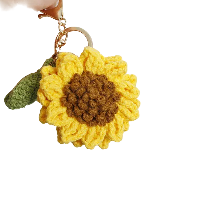 Hemasa Crochet Flower Pendant /Cute Handwoven Flower Keychains/ Knitted Flowers Bag Decor Gift Lovely Key Ring