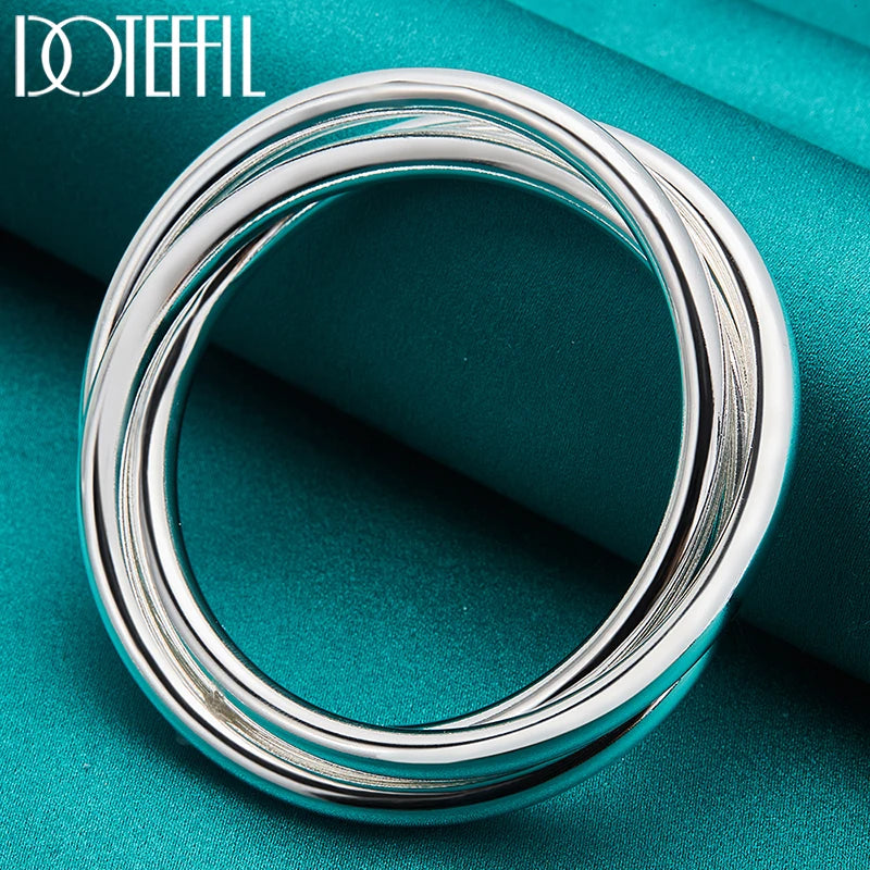 DOTEFFIL 925 Sterling Silver Three Lines Smooth Bangle Bracelet For Women Man Fashion Wedding Engagement Party Jewelry