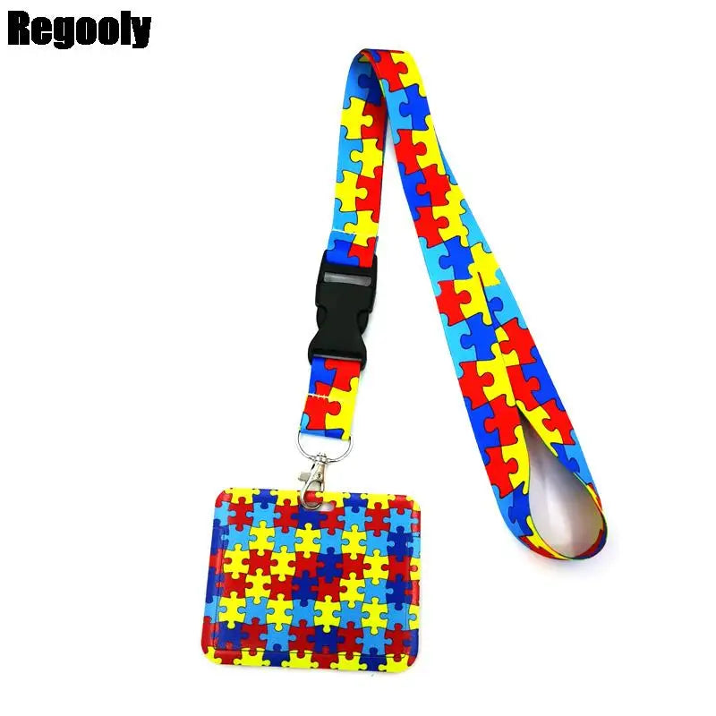 Autism Pattern Anime Lanyard Badge Holder ID Card Lanyards Mobile Phone Rope Key Lanyard Neck Straps Keychain Key Ring
