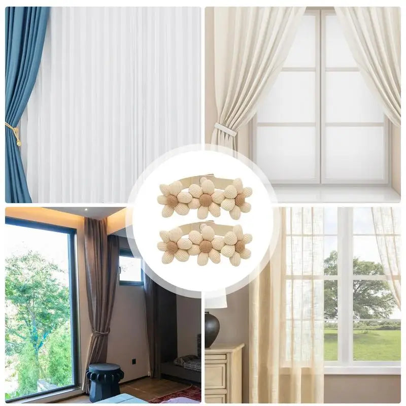 Drape Tie Backs Handwoven Fabric Flower Shape Drape Tiebacks 2pcs Flexible Decorative Multifunctional Drape Fasteners