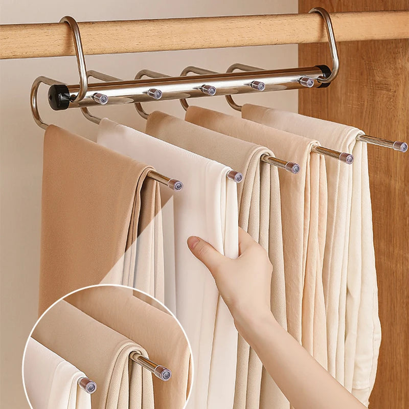 Tejesa  Folding Magic Pants Hangers,5/9Layer Stainless Steel Space Saving Clothes Rack,Jeans Trousers Scarf Organizers for Closet