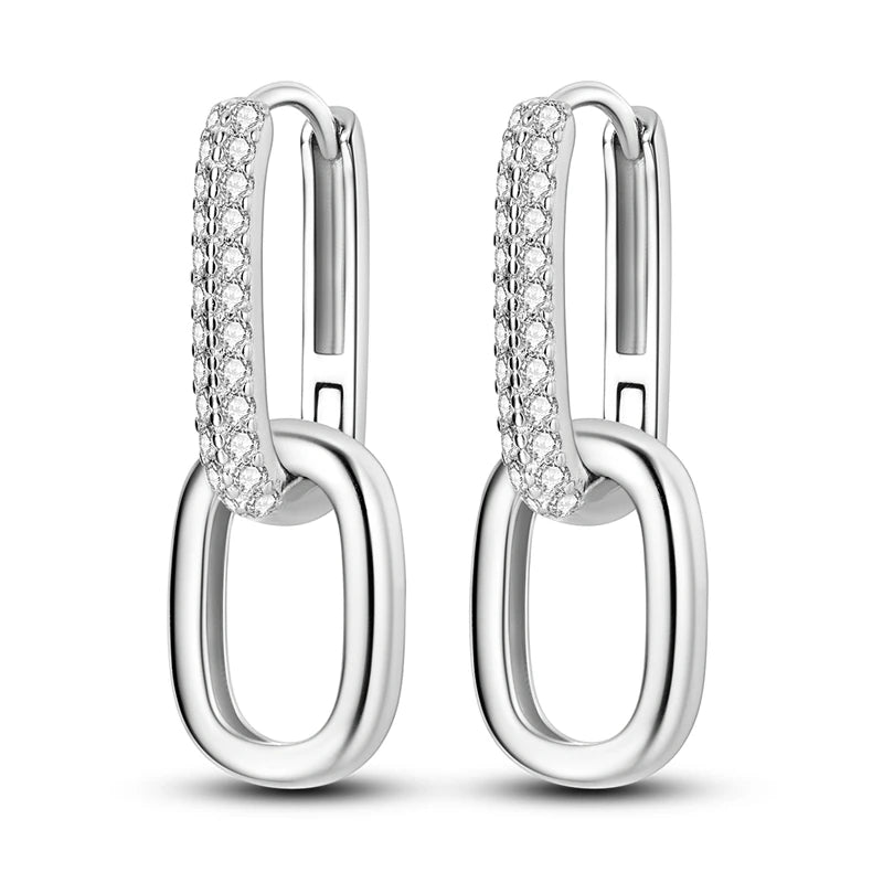 Gorgeous 925 Sterling Silver Shining U-shaped Double Ring Closet Pavé Asymmetric Women's Elegant Jewelry Accessories