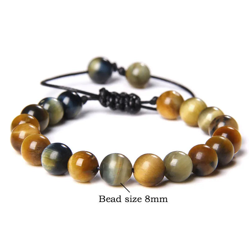 Hemasa Cool Royal Blue Tiger Eye Bracelets Natural Stone Tiger Eye Beaded Bracelets Pulsera Hombre Men Adjustable Woven Rope Bracelets