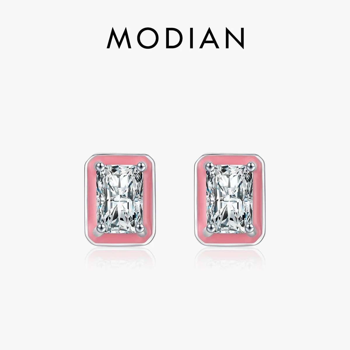 Modian 925 Sterling Silver Rectangle Enamel Fashion Stud Earrings Sparkling Zirconia Earrings for Women Wedding Fine Jewelry