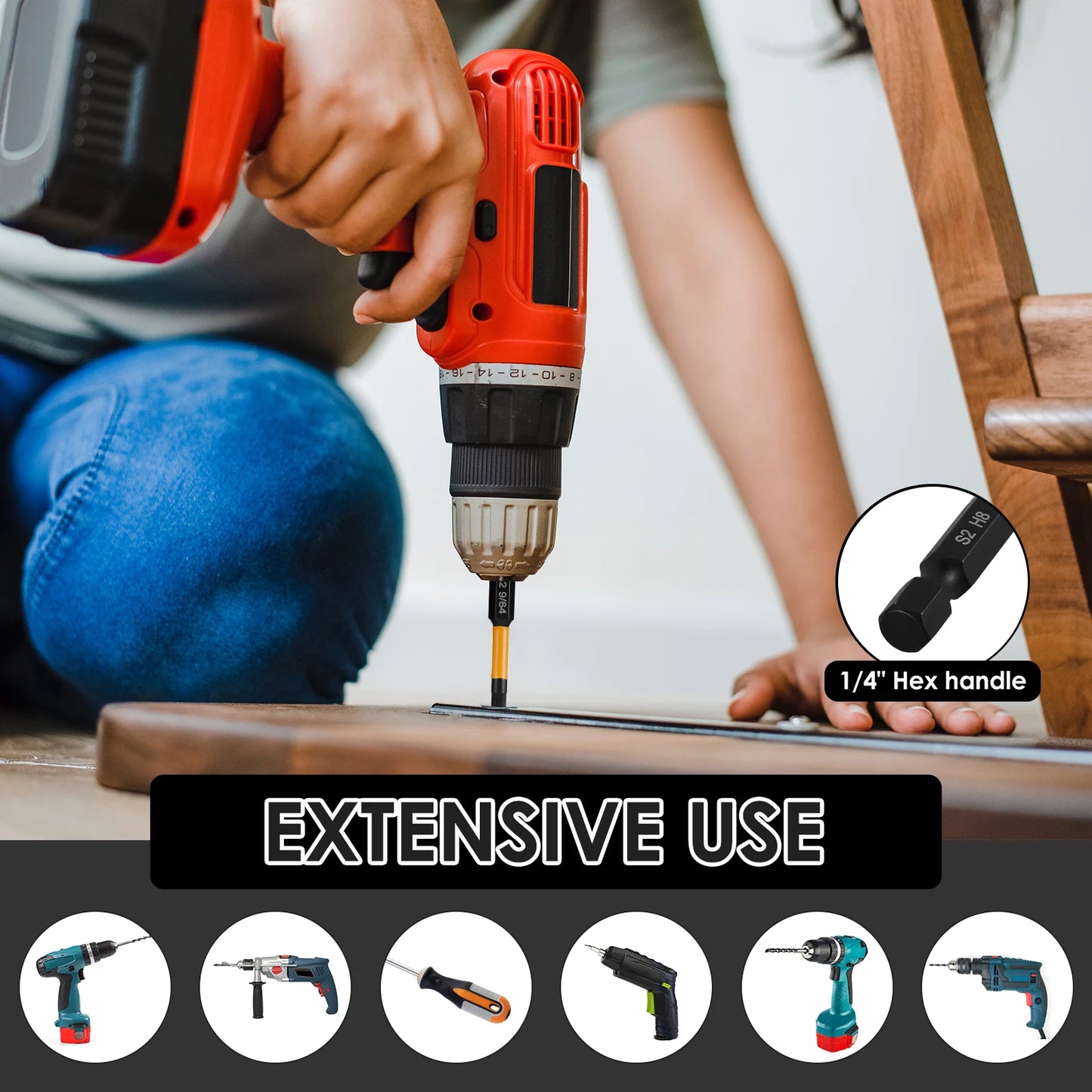 24/12pcs Hex Head Allen Wrench Power Drill Bit Set S2 Steel Magnetic Screwdriver Extend Adapter Hex Shank Drill Bit Repair Tool