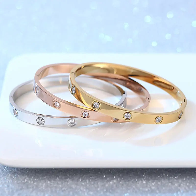 Stainless Steel Cuff Bracelets Bangles For Women Fashion Jewelry Accessories Crystal Bracelet Loves Wedding Gift