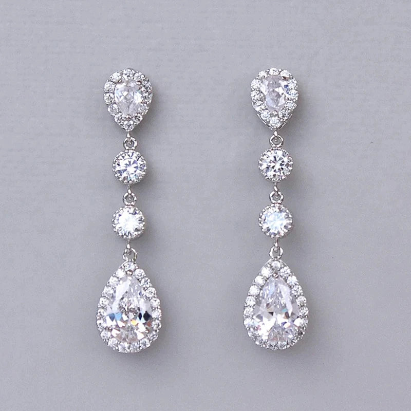 Huitan Silver Color Dangle Earrings with Dazzling Cubic Zirconia Elegant Crystal Accessories for Women Fashion Versatile Jewelry