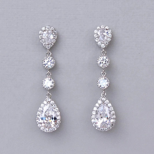 Huitan Silver Color Dangle Earrings with Dazzling Cubic Zirconia Elegant Crystal Accessories for Women Fashion Versatile Jewelry