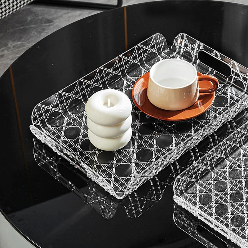 Tejesa Luxury Rattan Rectangle Storage Tray for Coffee Table & Dressing Table ,Kitchen Tea Tray Multi-Purpose Serving Tray 〔YY33〕