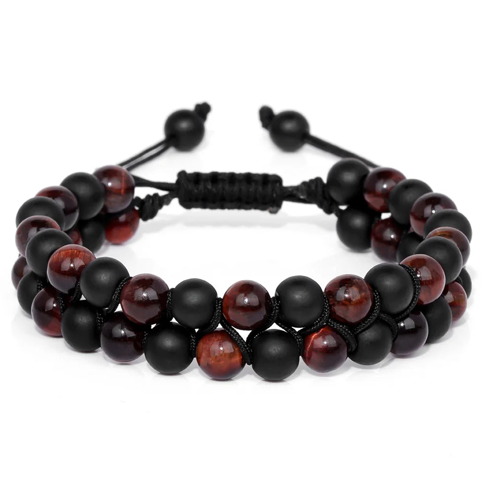 Tejesa Triple Protection Bracelet 6mm Beads Black Obsidian Hematite Tiger Eye Rope Bracelet for Men Women Weight Loss Slimming Bangle