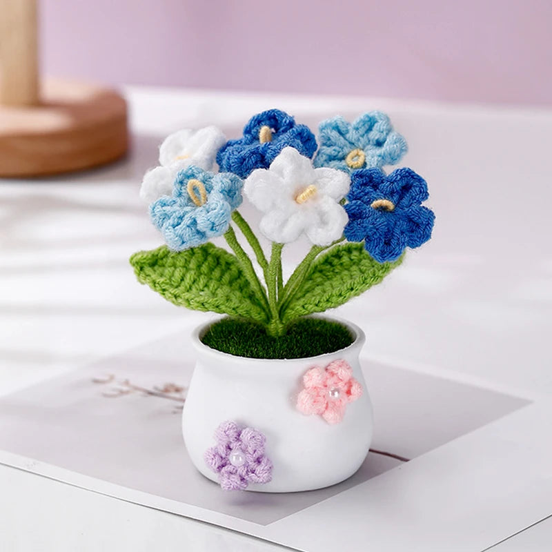 Hemasa Kintted Flower Potted Mini Artificial Flowers/Plant Hand Woven Crochet Tulips Flowers