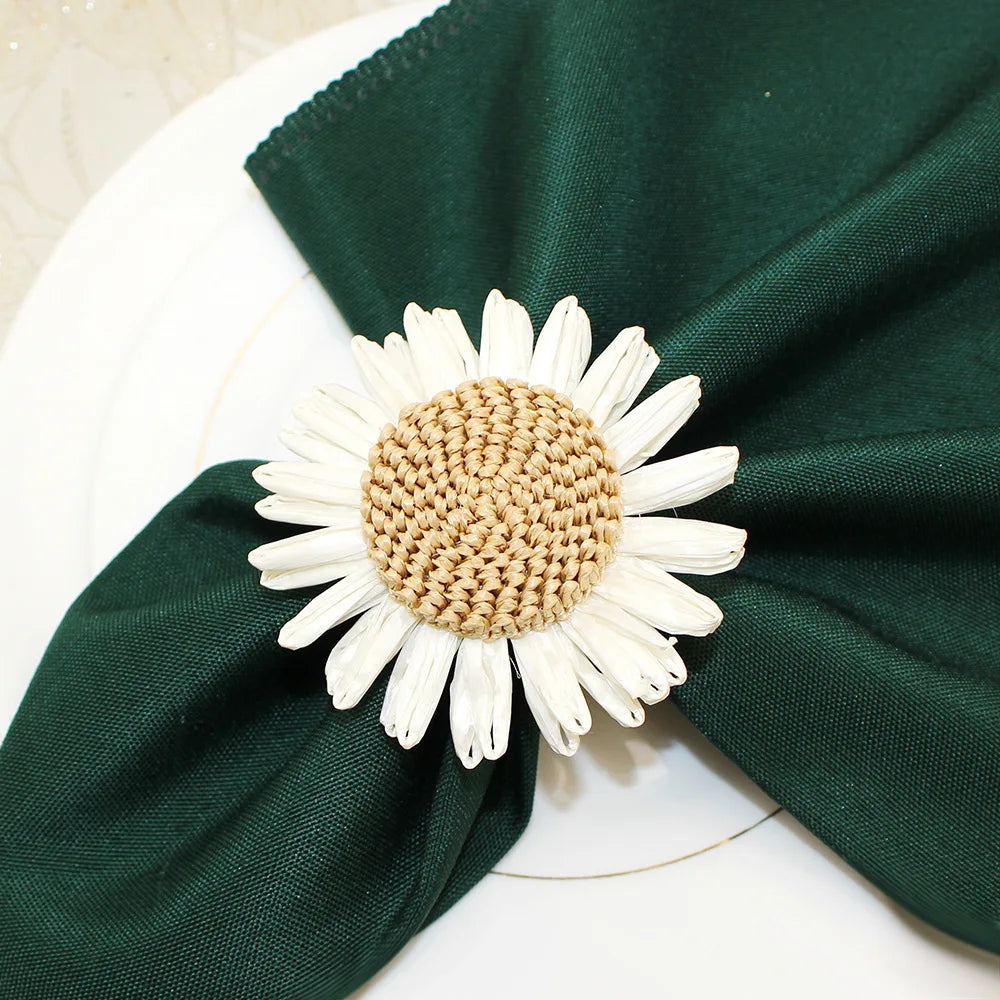 Hemasa 6Pcs  Rose Flower Napkin Rings/ Sunflower Napkin Holder Rings for Wedding Banquet /Christmas /Birthday